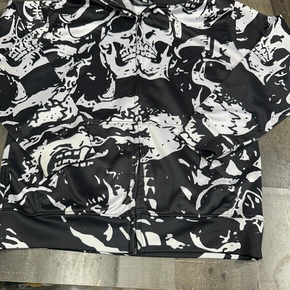 Skull Print Hoodie Black & White All-Over Design - All Over Print Hoodie Size L - Picture 11 of 13